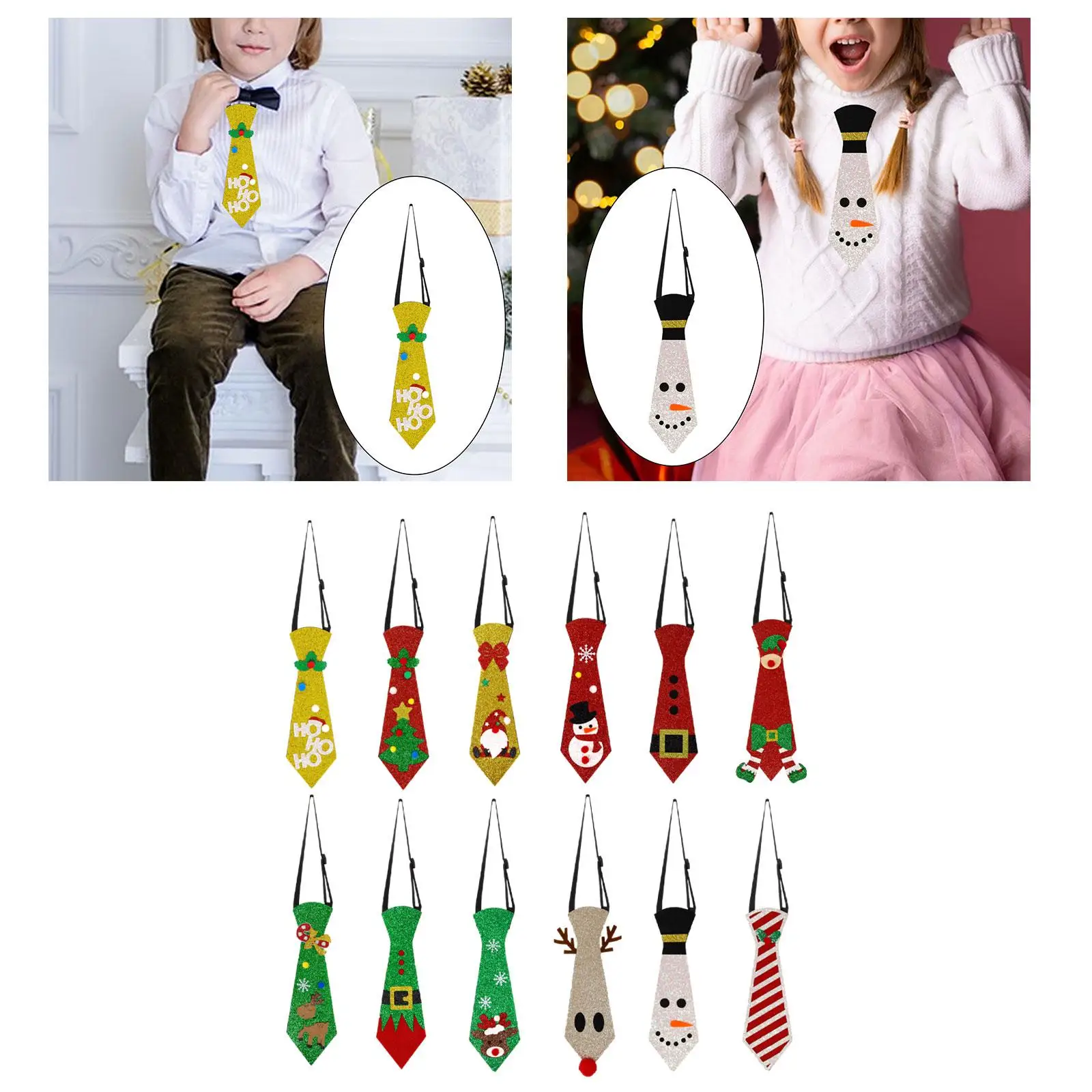 Christmas Tie Holiday Necktie Party Costume Xmas Festival Themes Ties Fancy Dress for Cosplay Ages 3-10 Years Old Carnival