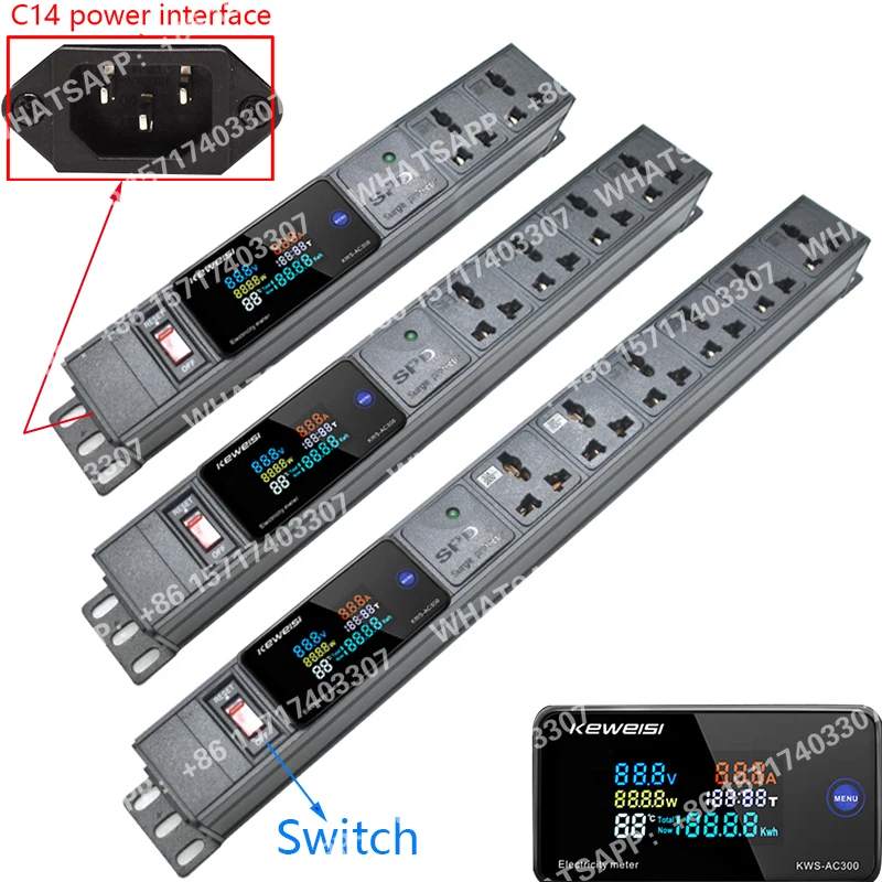 Multipresa Pdu Con Interruttore 2/3/4/5/6/7/8 Presa Universale Ampermemetro Digitale Alimentazione Energia Voltmetro Amperometro Interfaccia C14