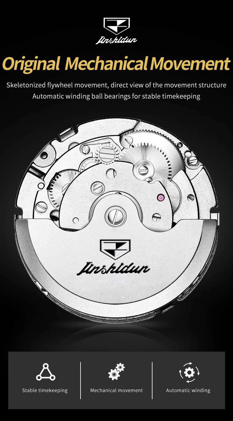 JINSHIDUN 8937 Automatische Herrenuhren Luxus Wolframstahl Skelett-Schwungrad Mondphase Kalender Wasserdichte Mechanische Uhren – Detail 10