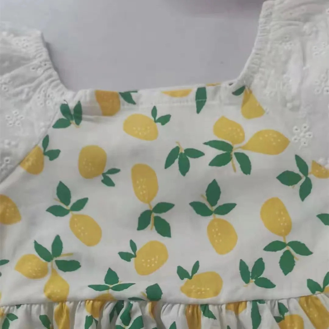 Girls' Floral Chiffon Short Sleeved Dress 2026 New Rustic Style Lemon Princess Dress for 2-10 Yrs Baby Girls Summer Loose Dress