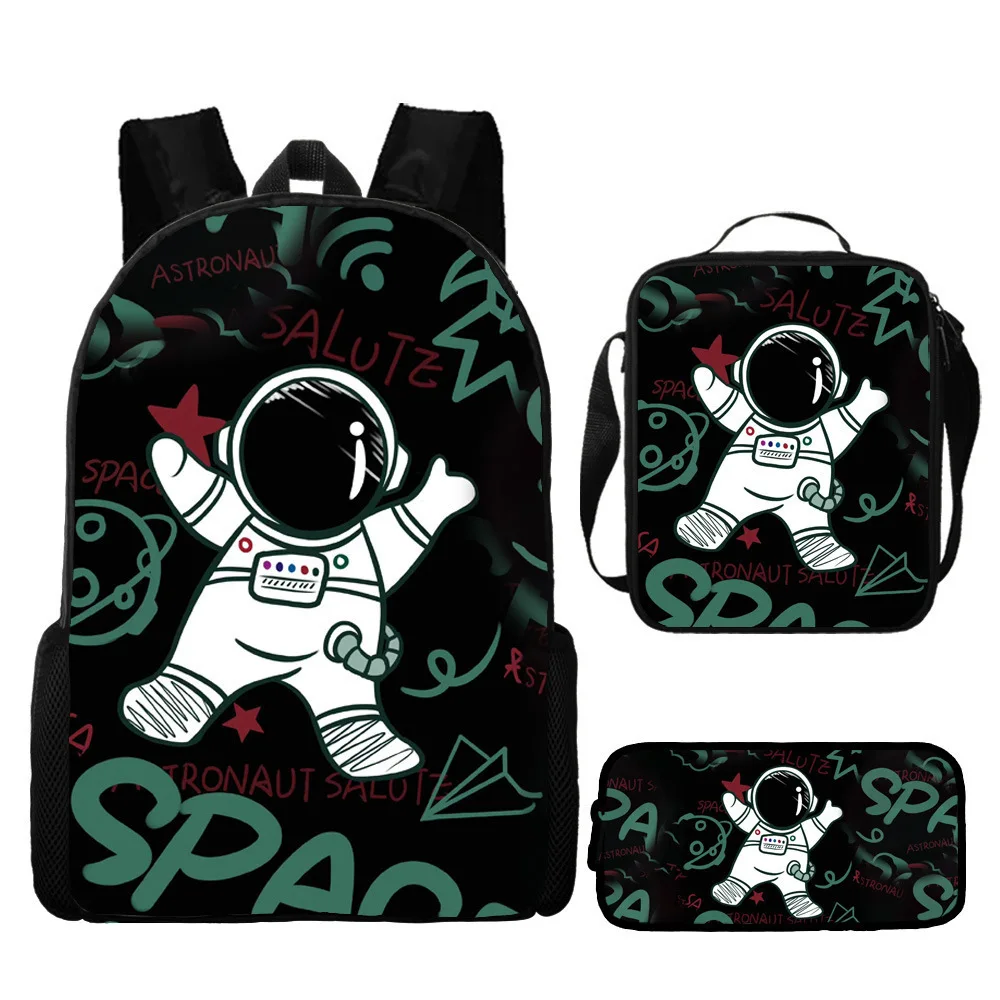 Popular Youthful Novelty Funny astronaut 3D Print 3pcs/Set Student Travel bags Laptop Daypack Backpack Lunch Bag Pencil Case