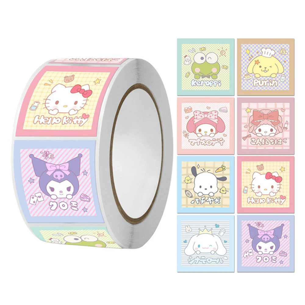 Cute Kuromi Pochacco My Melody Cartoon Adesivos Roll, Laptop Scrapbook, Diário do telefone, Etiqueta estética Kawaii, Decal Kids Toy, 500pcs