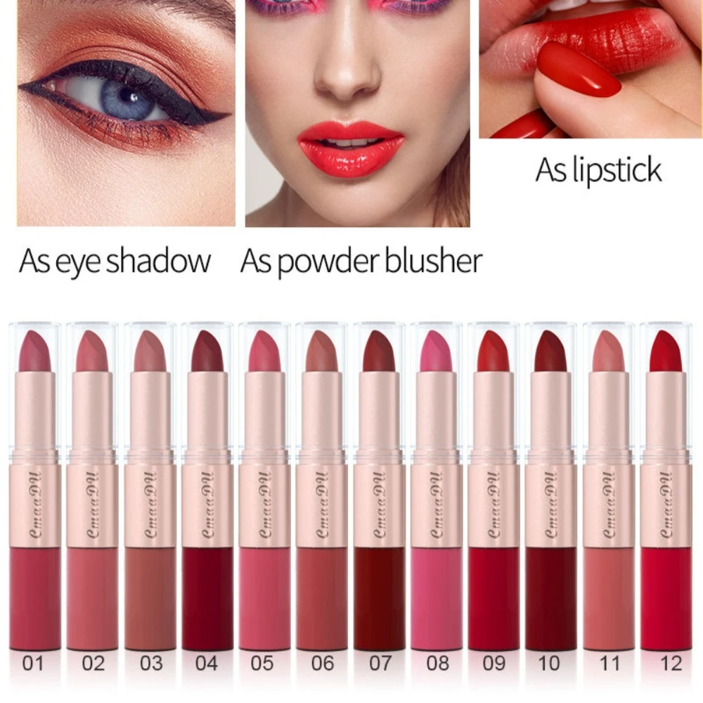 Ensemble de maquillage pour les lèvres 2 en 1, 12 couleurs, rouge à lèvres et brillant, Double extrémité, finition mate et brillante, imperméable, Non collant, adapté aux voyages