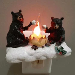 Faux Two Bears Night Light Flickering Bonfire Night Light Halloween Campfire Night Light Plug In Ornaments Colorful Home Decor