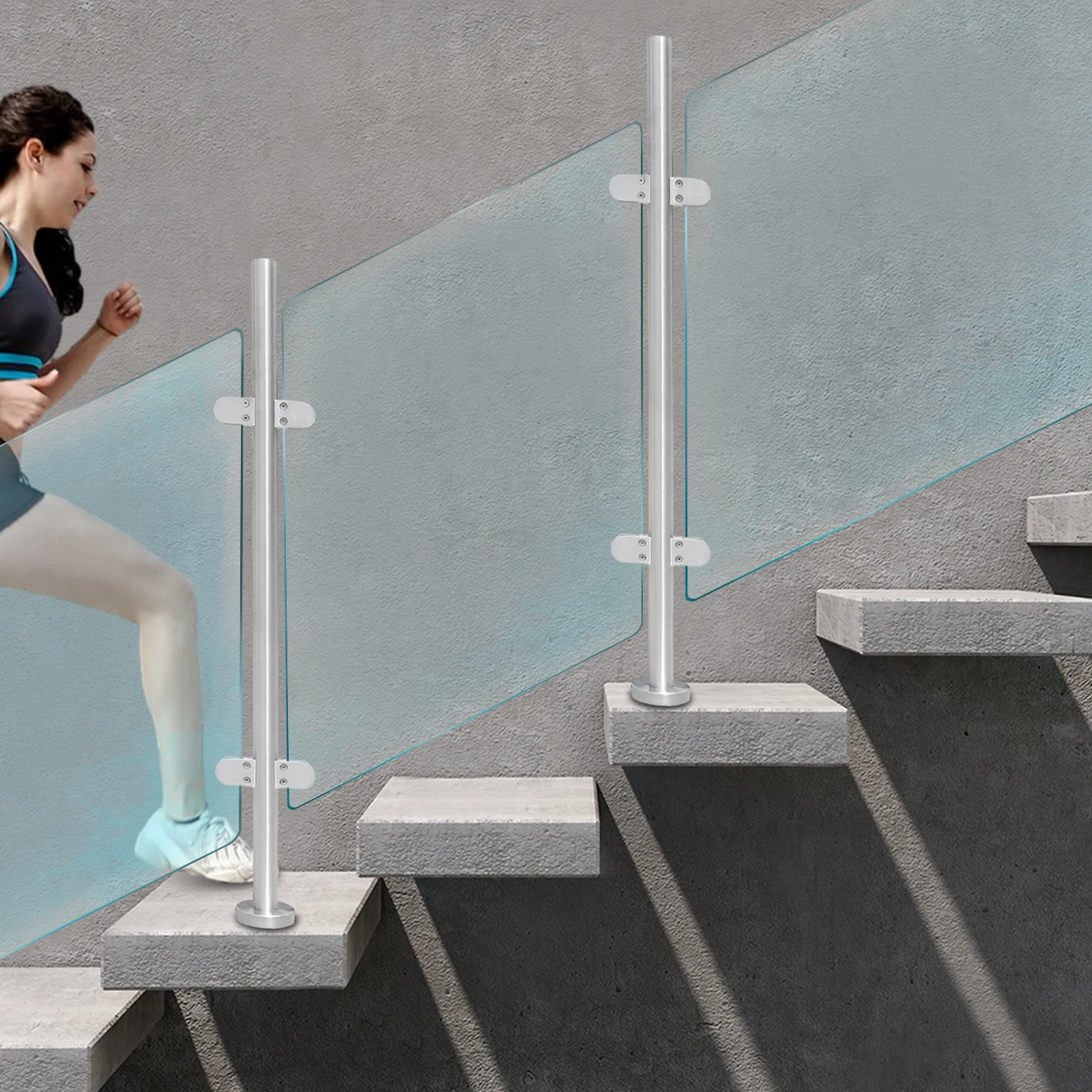 Poteau de garde-corps à pince en verre en acier inoxydable 316, poteau central de garde-corps Alcony avec Base pour panneaux de bois en verre, Support de Rail de sécurité 110cm