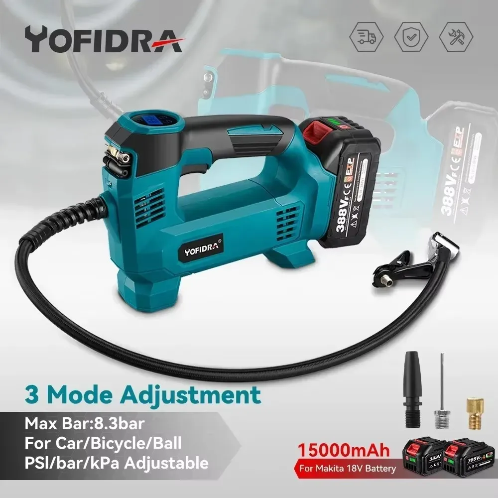 Yofidra Inflatable Pump High Pressure Digital Display Air Compressor Car Electric Air Pump Pneumatics Tool For Makita 18VBattery