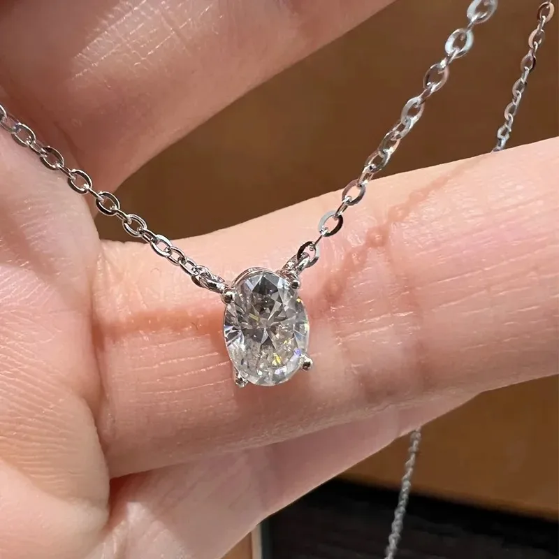 1/2/3Carat Oval Cut Solitaire Moissanite Pendant Necklace with Certificate Diamond  Neckchain for Women S925 Silver Jewelry 2026
