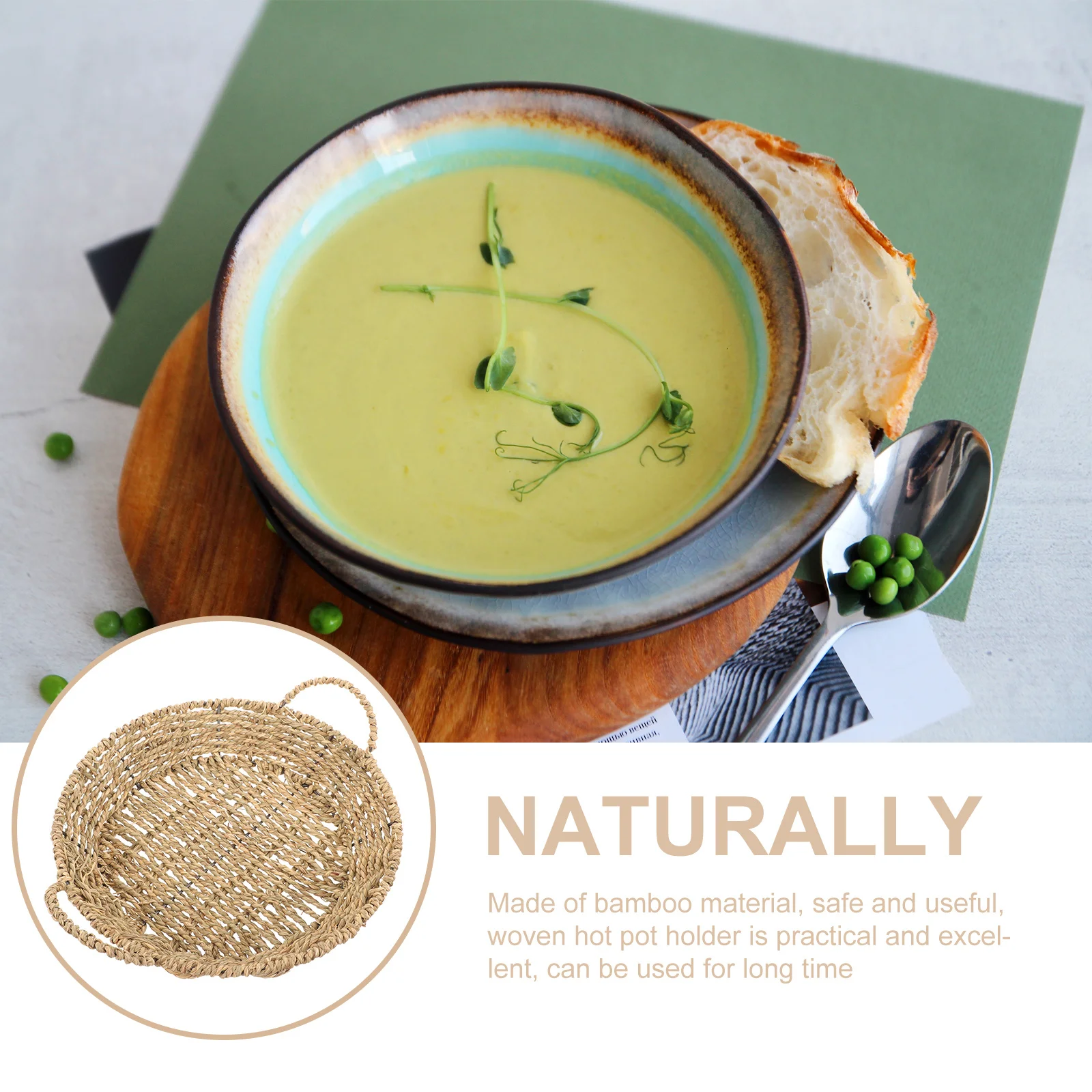 

Bamboo Handmade Woven Hot Pot Holder Heat Resistant Protective Hot Pan Holder for Kitchen Use Hand Woven Pan Holder,