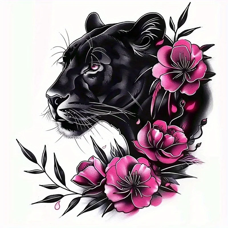 

1PC Black Panther & Pink Flowers Waterproof Vinyl Sticker, Artistic Animal Decal for Car,Motorcycle,Laptop & Multi-Surface Decor