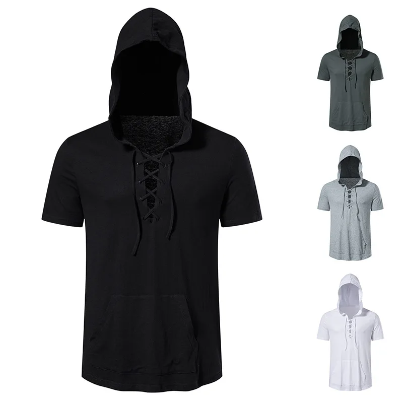 Summer New Men's Short Sleeved T-shirt Hooded Casual Fashion Basic Short Sleeved Lightweight Cotton T-shirt