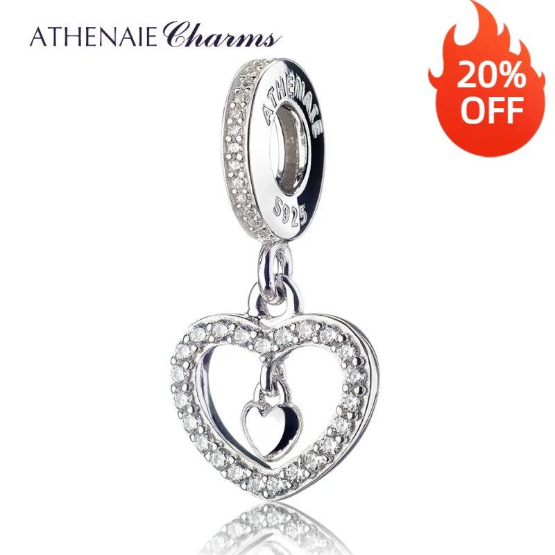 ATHENAIE 925 Silver with Pave Clear CZ Forever Love Pendant Drops Charm Beads Fit All European Bracelets Necklace For Women