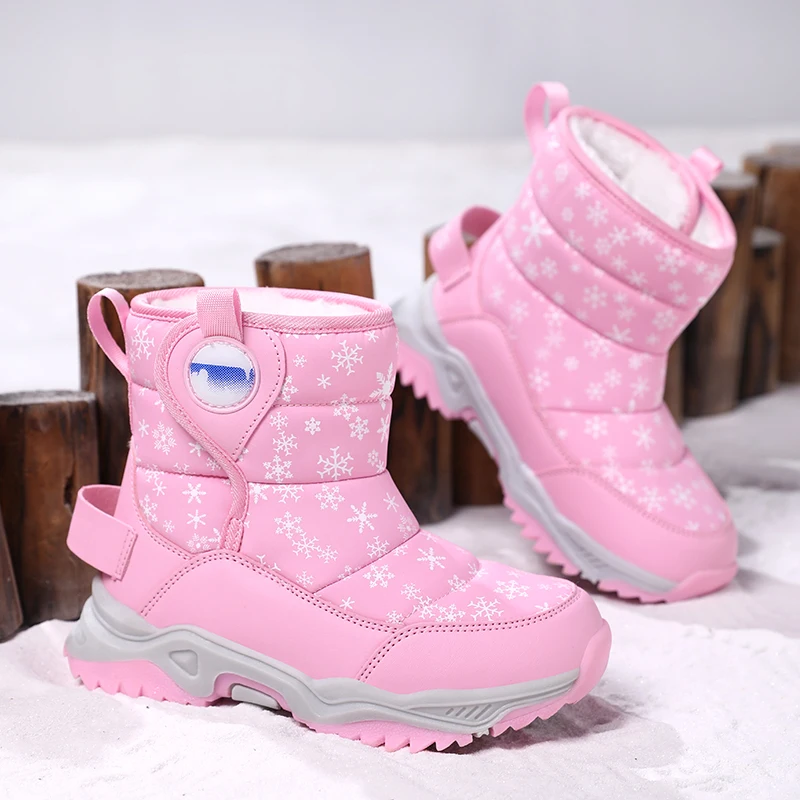 

Winter Children Shoes Plush Waterproof Fabric Non-Slip Girls Shoes Boys Snow Boots Fashion Warm Kids Ankle Outdoor Boots New