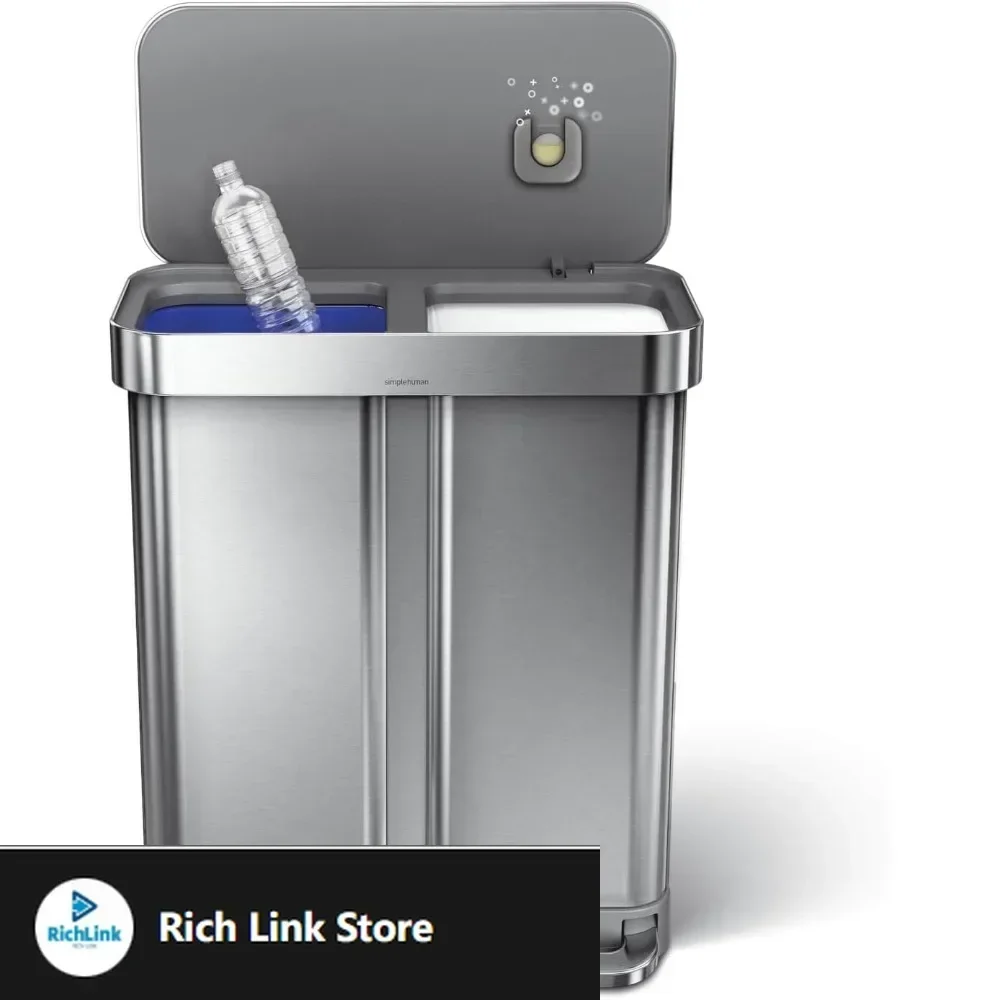 

Hot sales58 Liter / 15.3 Gallon Rectangular Hands-Free Dual Compartment Recycling Kitchen Step Trash Can with Soft-Close Lid, Br