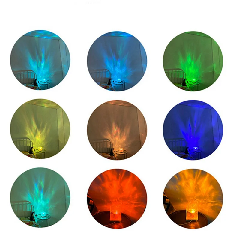 AF90-Water Wave Decorative Night Light, Bedroom Atmosphere Light, Wave Projection Desk Light, 16-Color Touch+Remote Control Dura