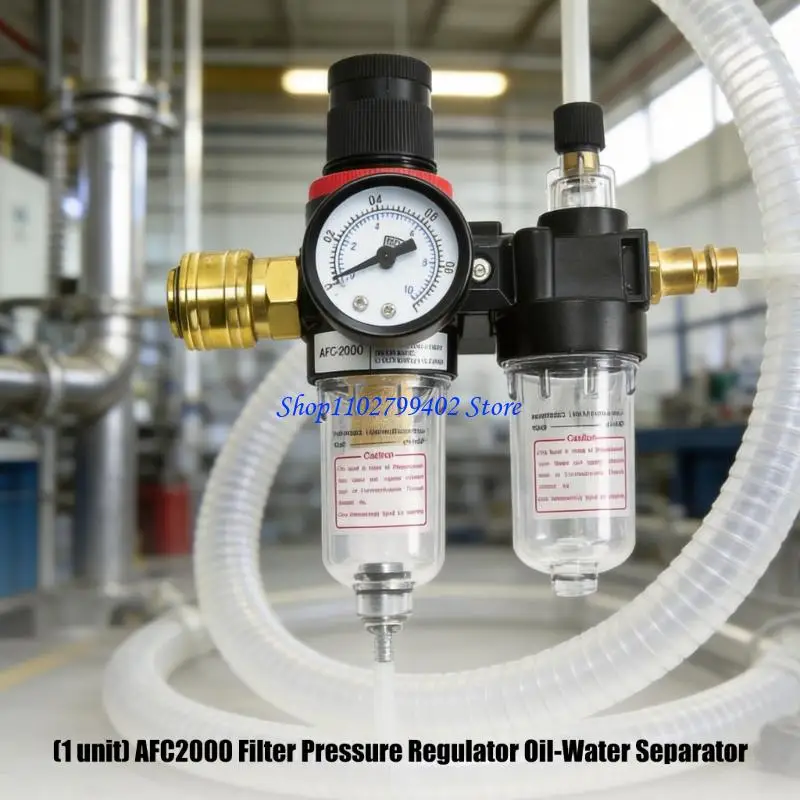 547F 1/4 in Port Air Regulator Body with Clear Cups and Pressure Meter for Tool Line Moisture Watch, Routine Line Service and