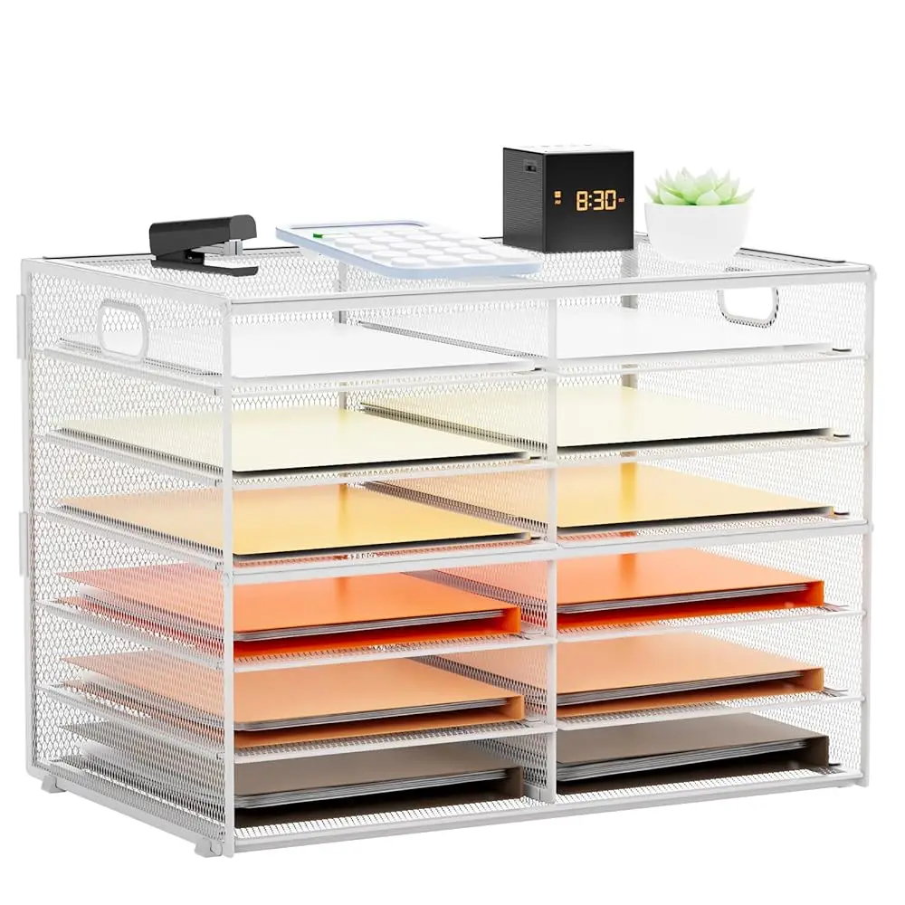 

6 Tier Desktop Literature Organizer, Mesh Paper Organizer Desk Organizers, File Sorter Mail Center Paper Storage Cabinet
