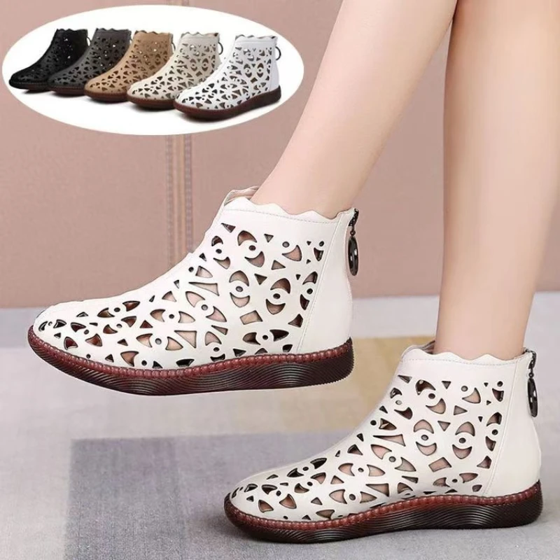 

Women Boots 2024 New Spring Summer Genuine Sandals Women Breathable Hole Boots Flat Soft Non-slip Comfortable Shoes for Women