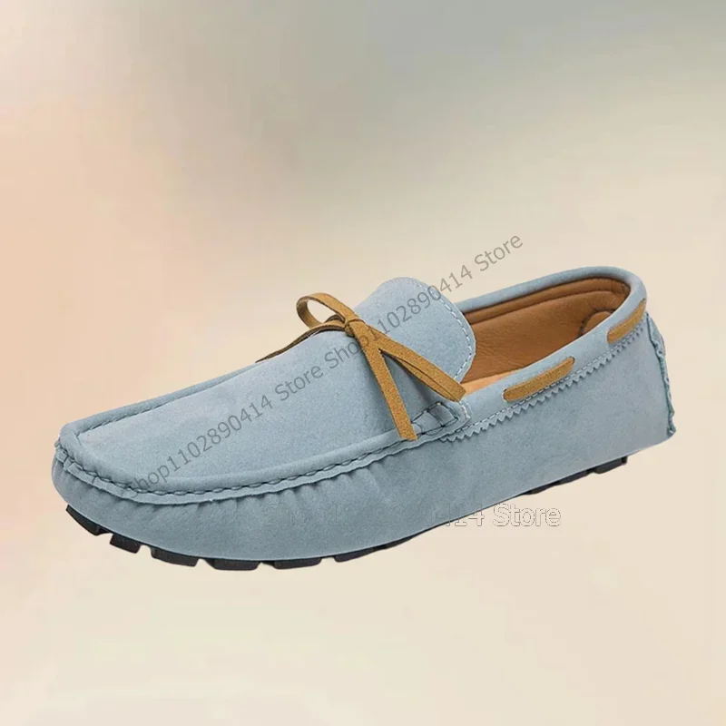 

Sky Blue Sewing Pleated Design Bow Knot Loafers Fashion Slip On Men Shoes Luxury Comfort Handmade Party Banquet Men Casual Shoes