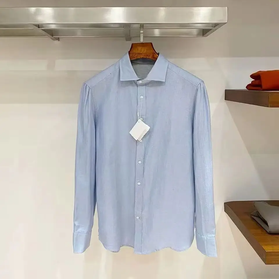 Italy BC early spring new old money wind lapel shirt business casual linen long sleeve shirt tide