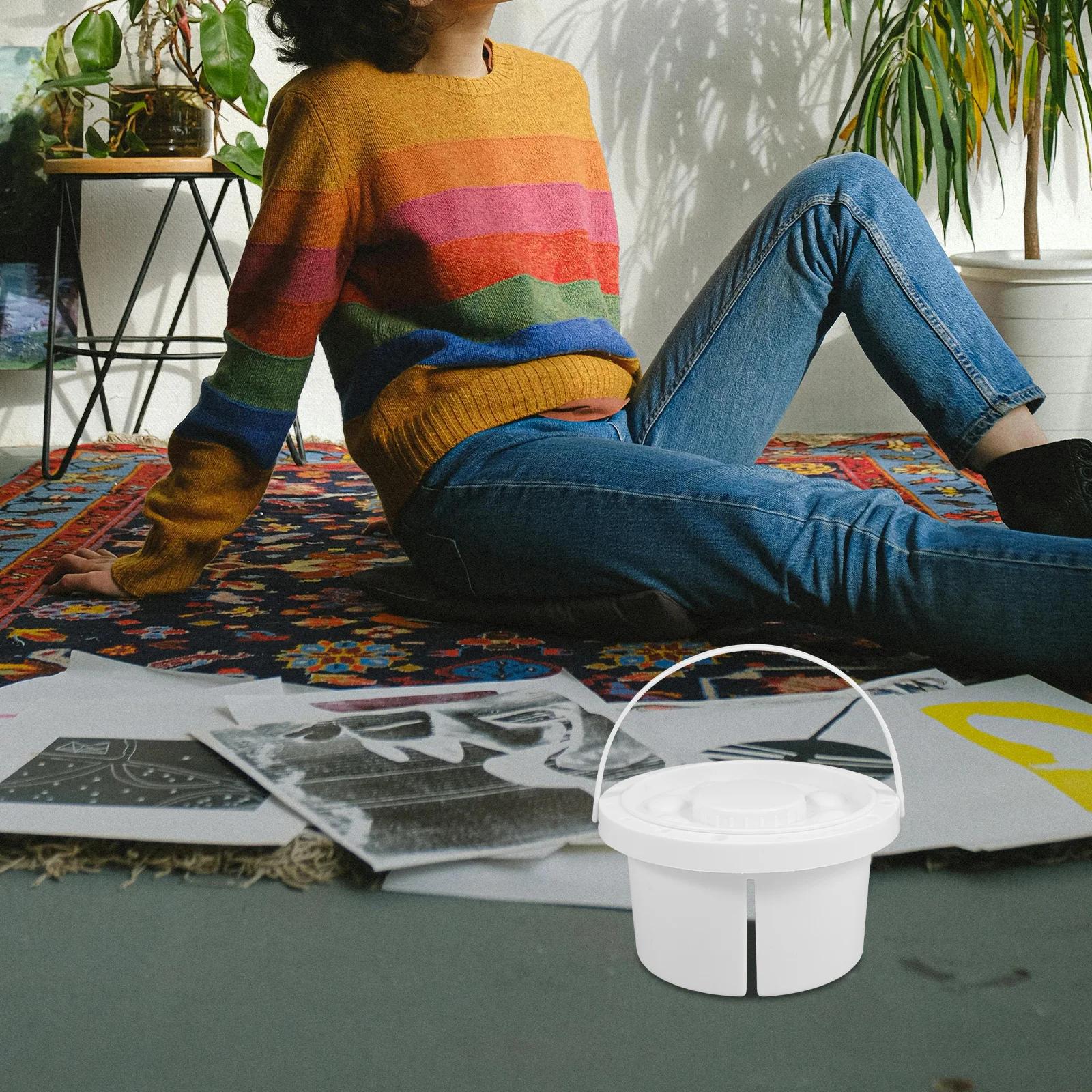 

2pcs Portable Washer Watercolor Brush Cleaner Paint Brush Basin With Handle Multifunctional Painting Supplies For Artists