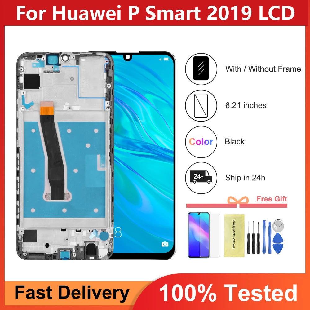 6.21'' For Huawei P Smart 2019 LCD Display with Touch Screen Digitizer Assembly With Frame For P smart 2019 POT-LX3 Repair Part