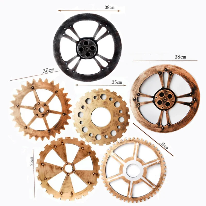 Ruota in legno Vintage Steampunk Gear Sculpture Gear ornamenti retrò Board Bar Pub Wall placca Cog rustico reversibile in legno decorativo