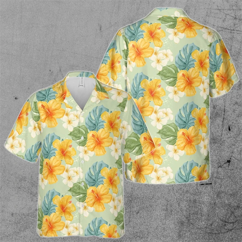 Camisas con estampado 3D de flores para hombre, ropa de playa Hawaiana de gran tamaño para fiesta al aire libre, manga corta, ropa de calle Social, verano