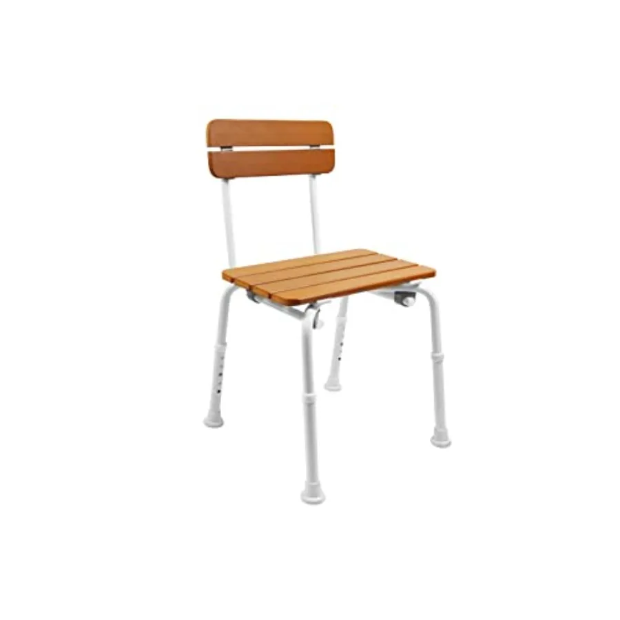 

Shower Chair Wood Effect for Elderly Disabled Pregnancy Post Surgery Adjustable Height Non Slip Feet Free Easy Assembly Brown