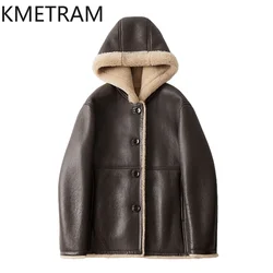 Real Merino Wool Fur Coat Women Hoodie Winter Leather Jacket Woman Natural Sheepskin Fur Jackets 2024 Womans Clothing дубленка