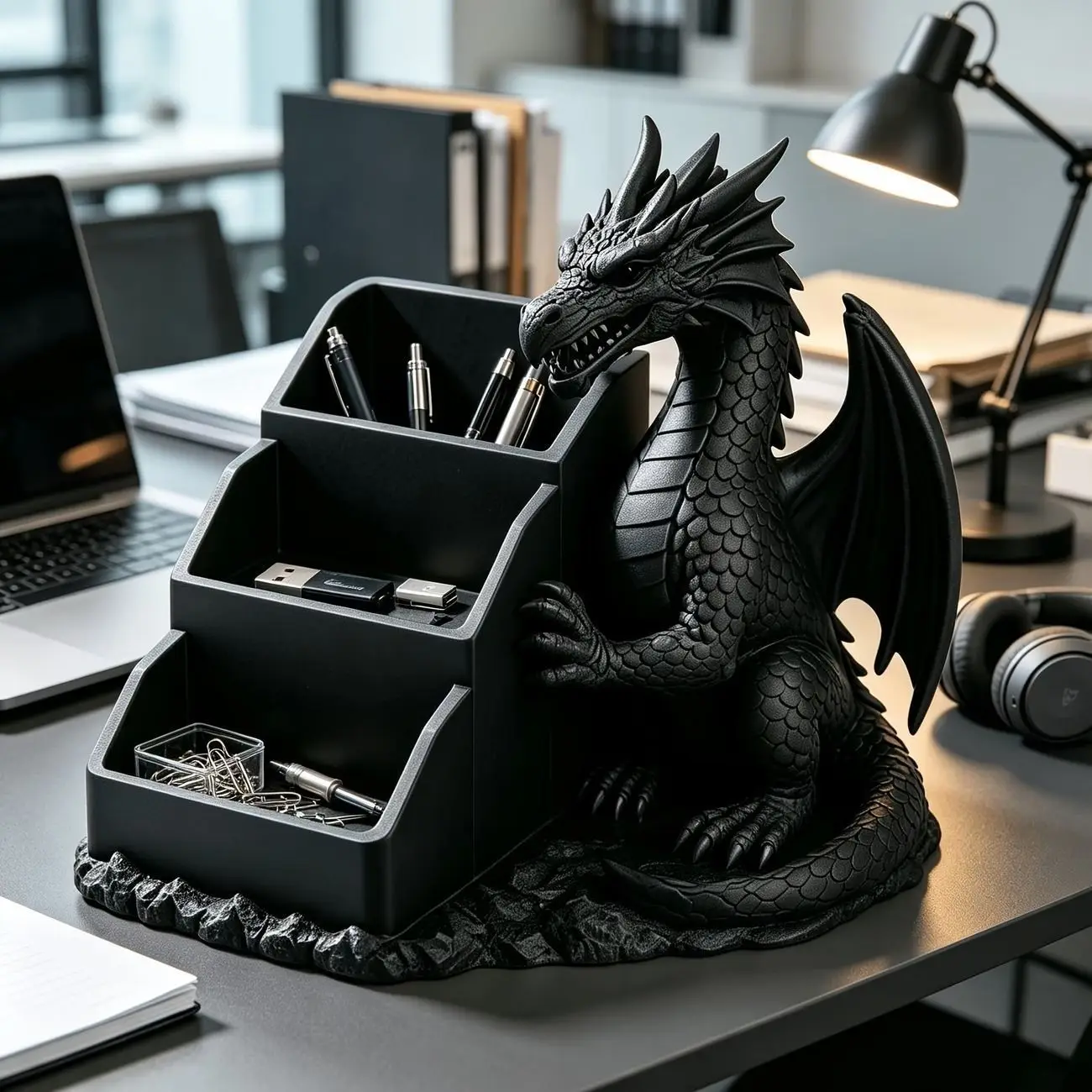 Desk Organizer Dragon Desk Organizer PLA 3D Printed Multi Compartment Storage Box Fantasy Dragon Statue For Office Desktop Decor