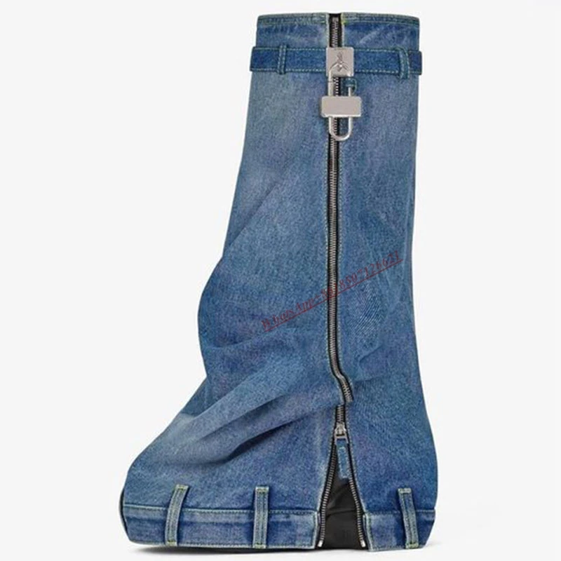 Neue 2023 Herbst Winter Knie-Hohe Stiefel Größe Zipper Denim Design Plattform Slip auf Stilvolle frauen Stiefel