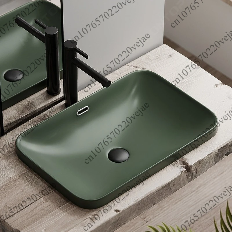 Dark green matte Taichung basin wash basin square Nordic ceramic color basin bathroom retro washbasin