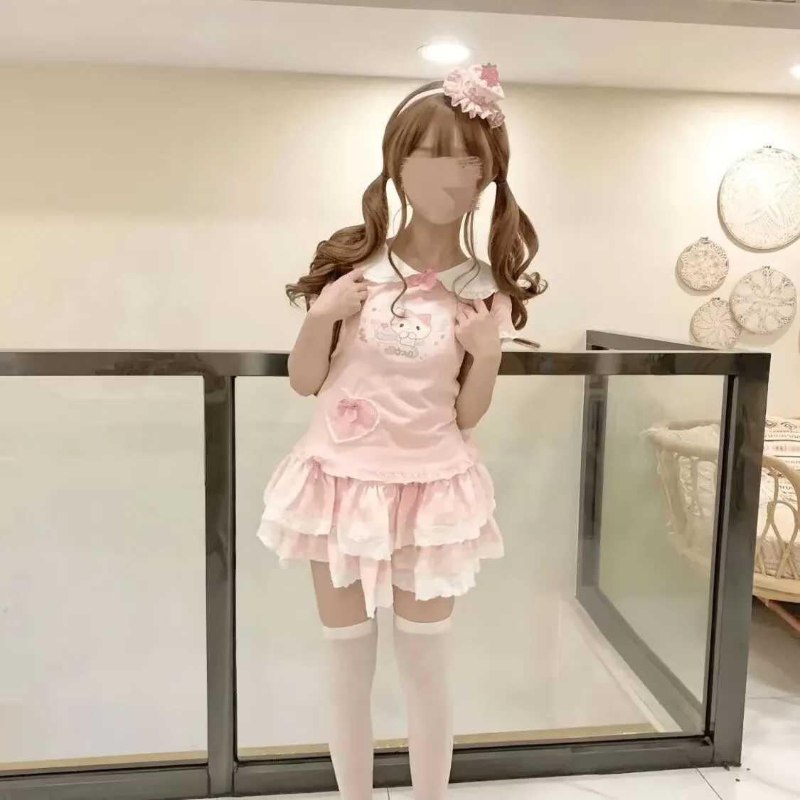 النمط الياباني لوليتا الكشكشة كعكة تنورة صغيرة القوطية الصيف النساء البولكا نقطة طباعة الوردي تنورة Kawaii الفتيات الكورية القوس Y2k تنورة #2