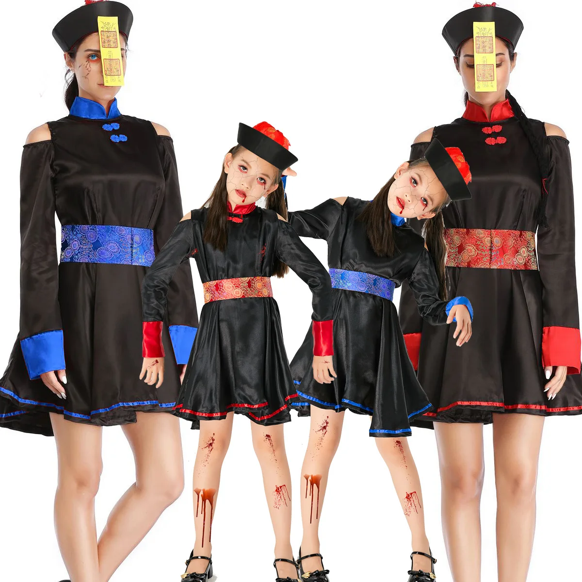 

Официальный костюм зомби-вампира в стиле ретро с вышитым принтом на Хэллоуин, платье зомби для косплея, наряд для родителей и детей