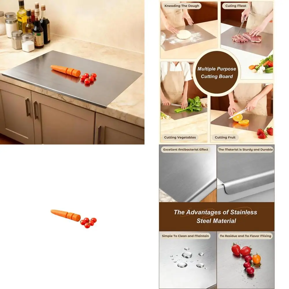 

Large L-Shaped Stainless Steel Chopping Board - Double-Sided for Kitchen and Baking, Non-Stick Bread Cutting Board