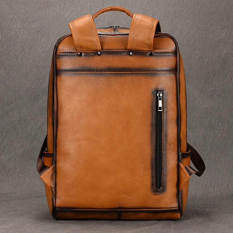 Newsbirds Genuine Leather School Bag Black Brown Men's Business Backpack Cowhide Daypack Casual Schoolbag For Men Boys Student