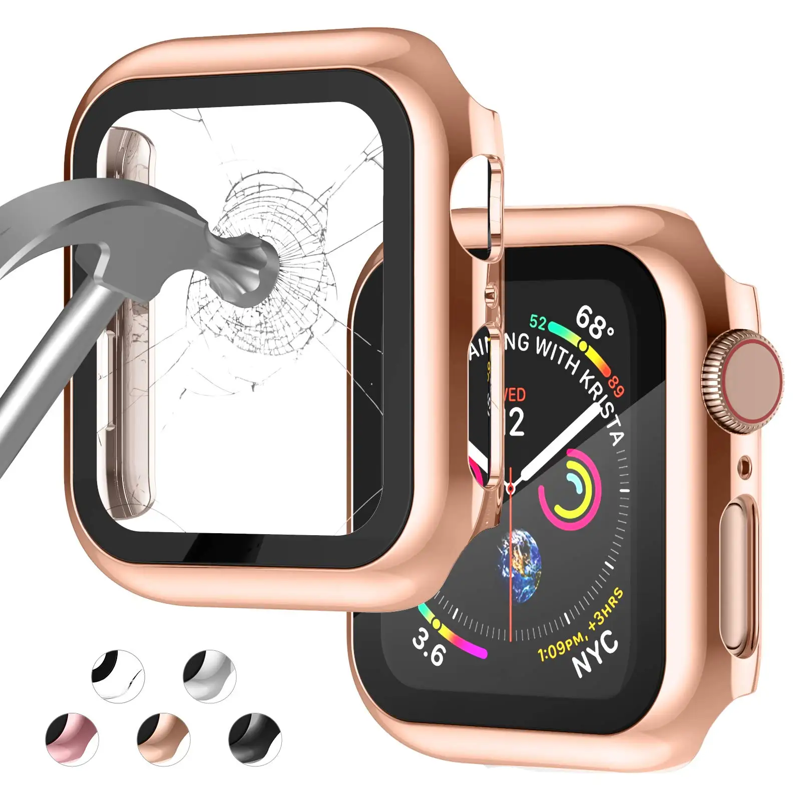 Gehärtetes Glas + Abdeckung für Apple Watch Gehäuse 44 mm 40 mm 42 mm 38 mm Stoßstangen-Displayschutzfolie für iWatch Serie 9 8 7 6 5 4 3 se 41/45 mm