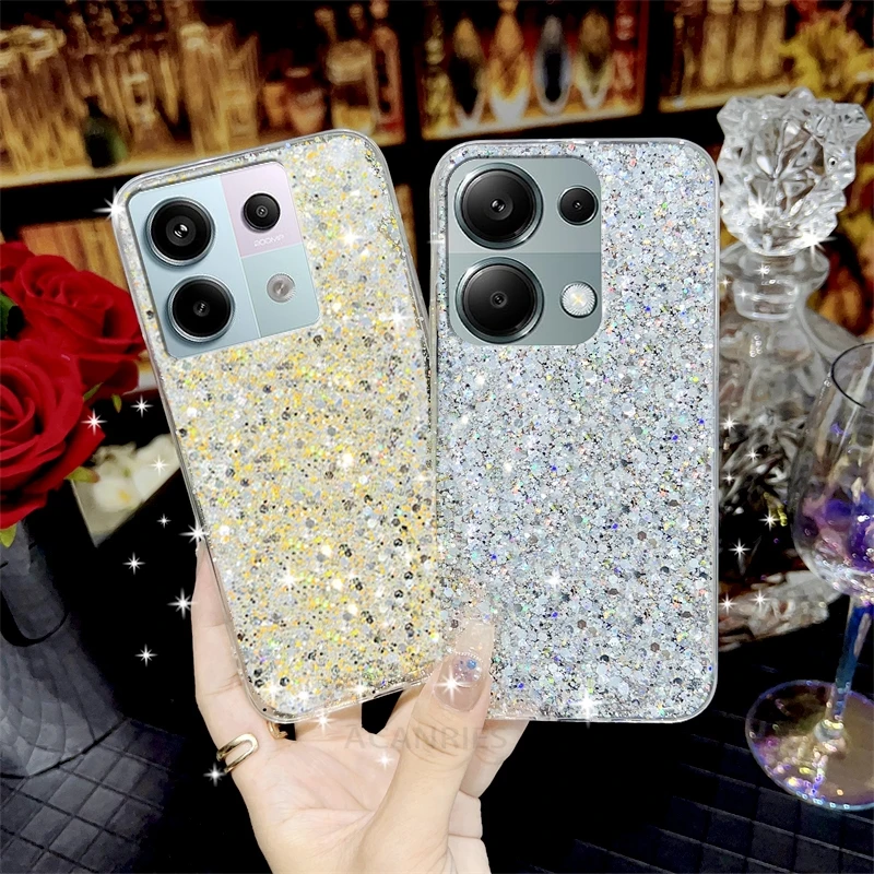 Note13 Glitter Silicone Case On For Xiaomi Redmi Note 13 Pro 5g 13pro Plus 12 12s 11 11s 10 10s 12pro 9 9s 8 7 Soft Back Cover