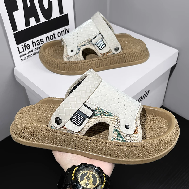 

Summer Large Size Men One Band Slides Breathable Casual Home Beach Slippers