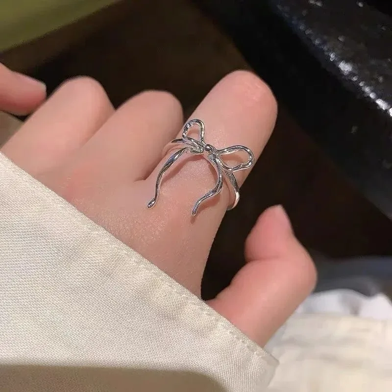 6 stks Koreaanse Zilveren Strik Lint Ringen voor Vrouwen Zoete Cool Geometrische Boog Opening Verstelbare Ringen Bruiloft Sieraden Geschenken