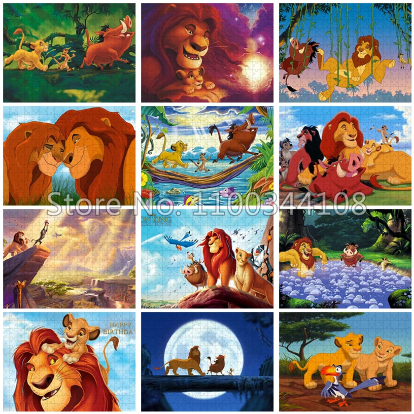 Disney The Lion King Jigsaw Puzzle Cartoon 300/500/1000 Pieces Puzzles Adults Kids Decompression Toys Family Entertainment Game