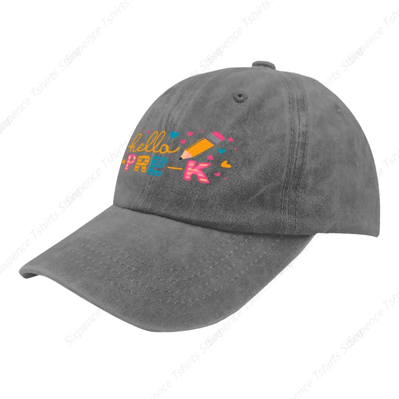 Hello Pre K Back to School First Day of School Caps Baseball Hat for Women Pigment Gray Golf Hat Gifts for