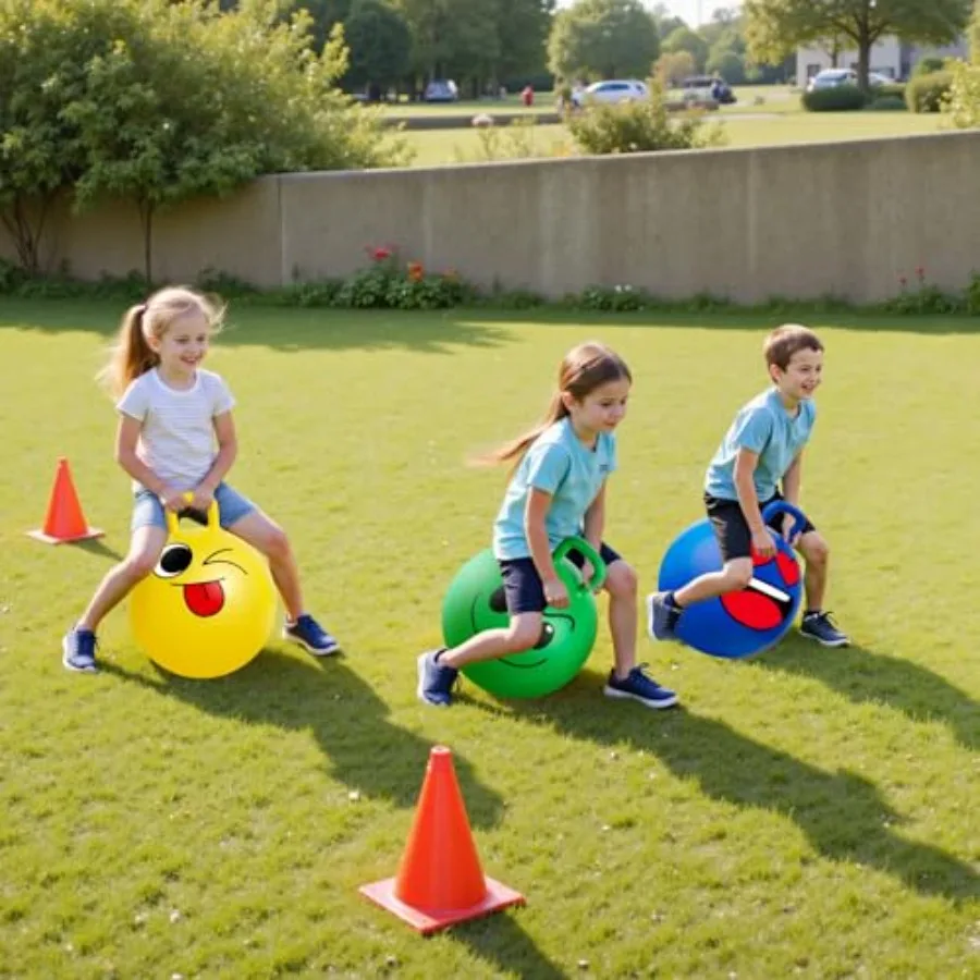 Opblaasbare Hopperbal voor 3-8 jaar 18 inch stuiterbal met handvat roze blauw rood paars groen geel springen hoppen speelgoed 6 st