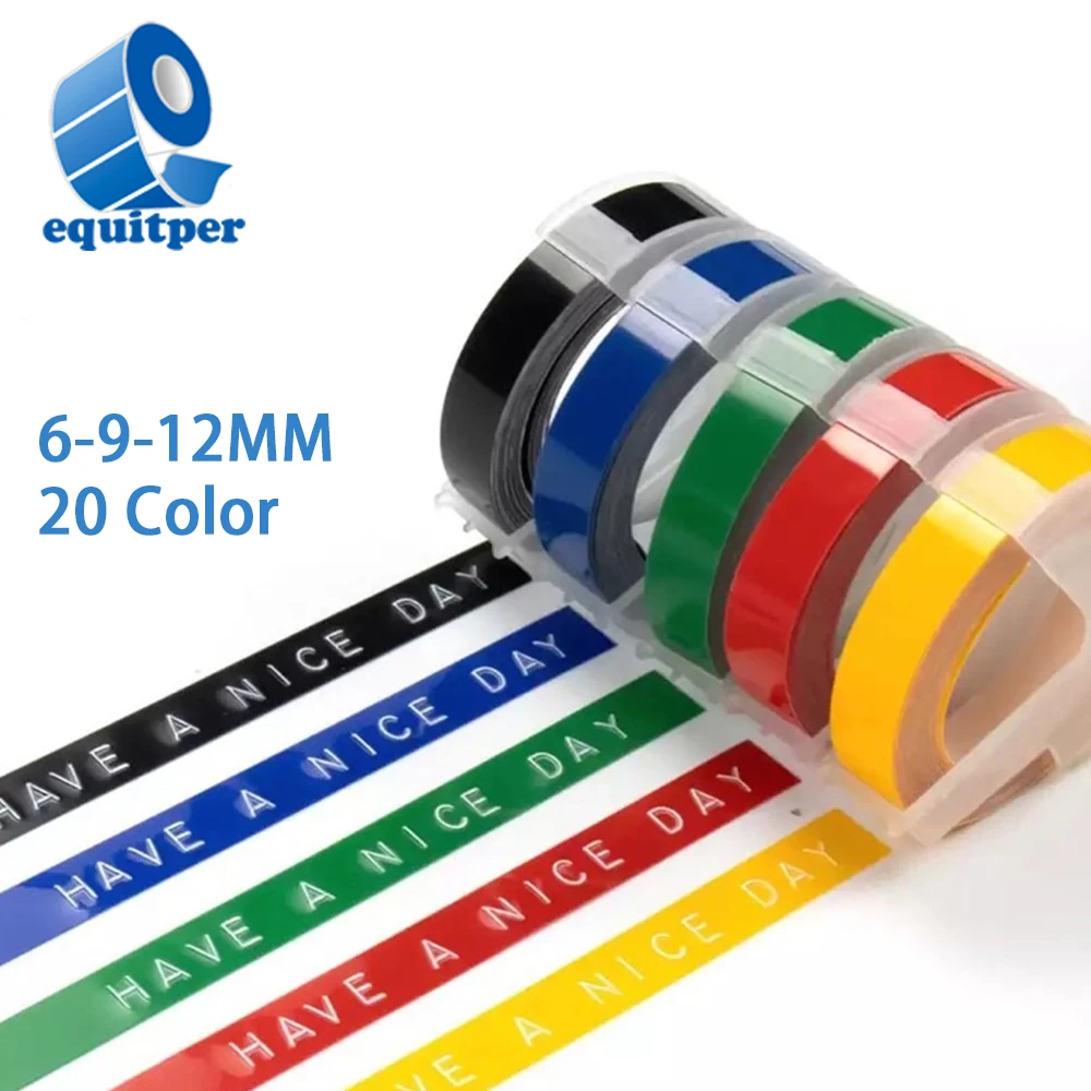 EQUITPER 2Pcs / 20 Color / 6-9-12MM Label Machine Tapes For Dymo 12965  3D Embossing  Printed Label Tape  Lable Maker Dropship