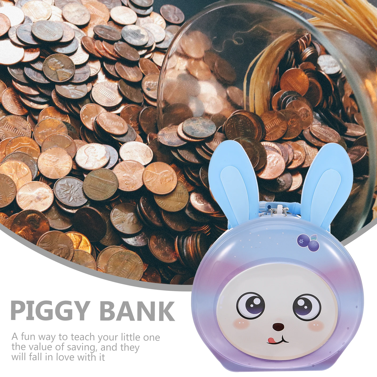 

Cartoon Bunny Piggy Bank Kids Money Tin Saving Coin Banks Boxes for Girls Childrens Tins Cute Lock Gift Small Desktop Decor