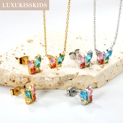 LUXUKISSKIDS Butterfly Earrings Stainless Steel Shiny Crystal Jewelry Set Romantic Butterflies Charms Necklace серьги Decoration