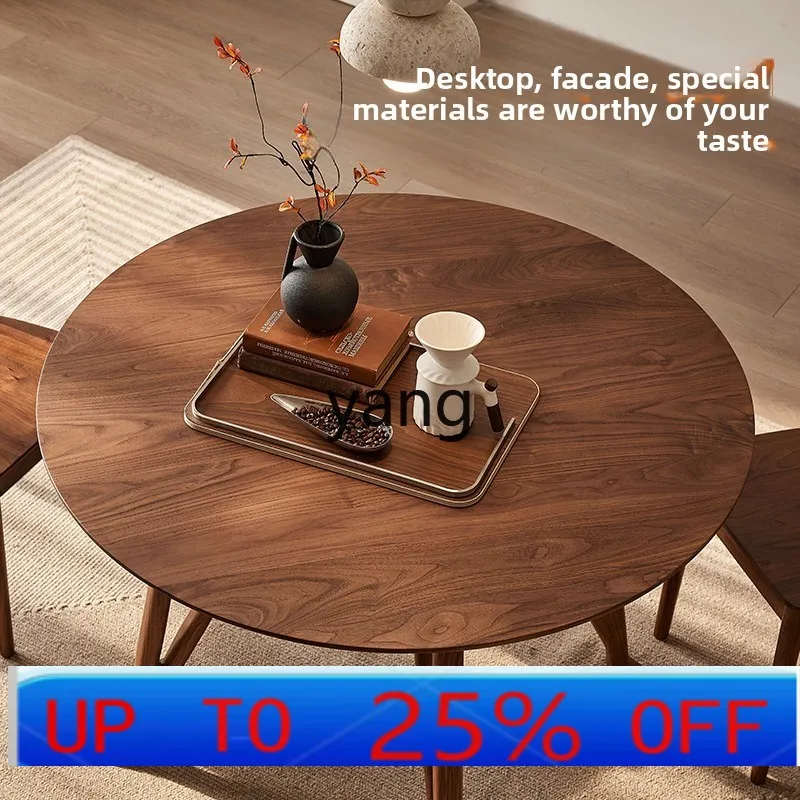 

LMM Small Apartment Black Walnut Dining Table Round Dining Table All Natural Wood