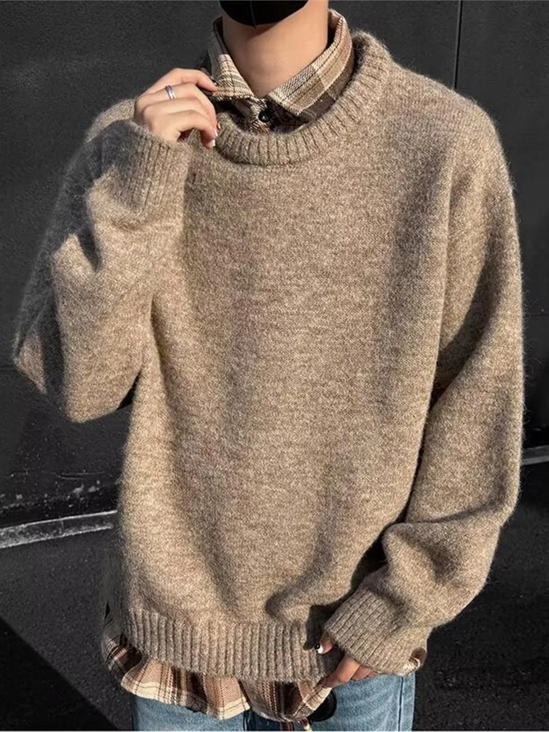 

American Retro Cleanfit Sweater Men's Faionable Collared Knitwear Top for Autumn Winter Lazy Sle Casual Loose Fit Long Sl...