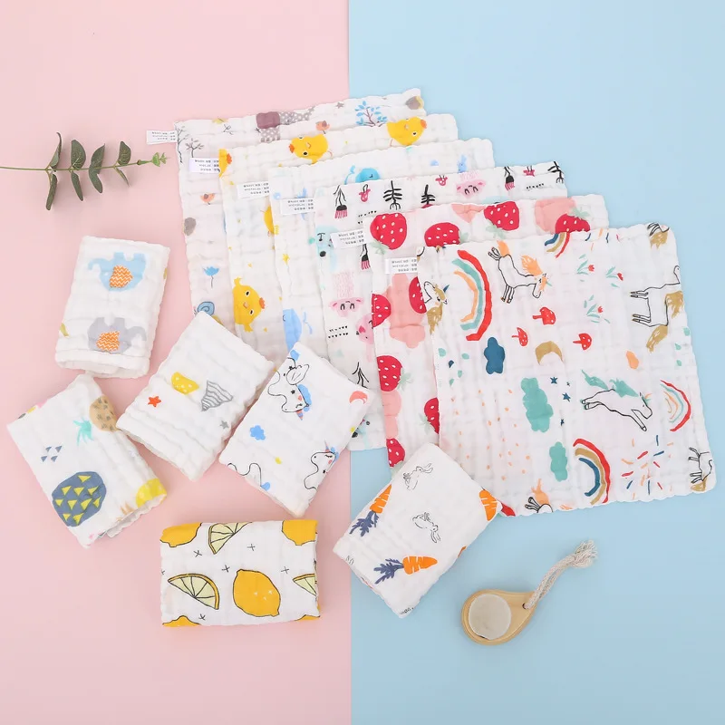 New Baby Burp Cloth High Density Cotton Bibs Cartoon Print Saliva Towel Baby Boys Girls Feeding Apron Cotton Infant Bandana Bibs