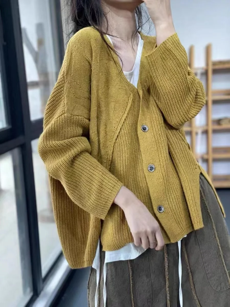 레트로 니트 오픈 가디건 루즈 캐주얼 다용도 컬러 브이넥 니트웨어 브랜드 출퇴근용 긴 소매 가을 아이템